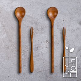 Coobinox® 'Namu-Naeum' Lacquered Wooden Dessert Set (CO-91-25) - Handmade 2-Person Set (Long Tea Spoons & Mini Forks)